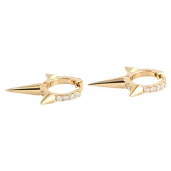 Pave Diamond Spike Hoops Earrings Made In 18k Yellow Gold