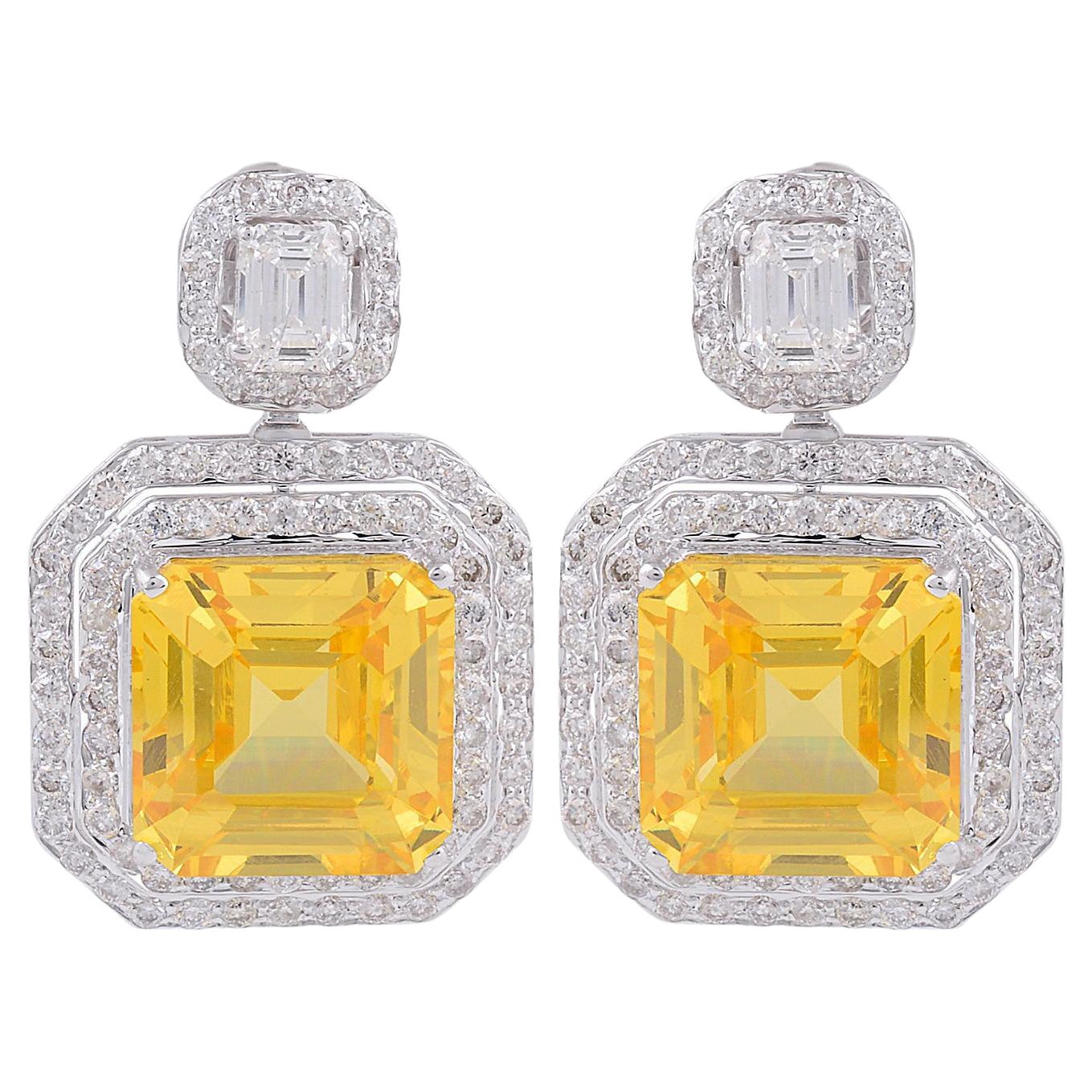 24.45 Carat Processed Dangle Earrings 2.62 Carat SI/HI Diamond 18k White Gold