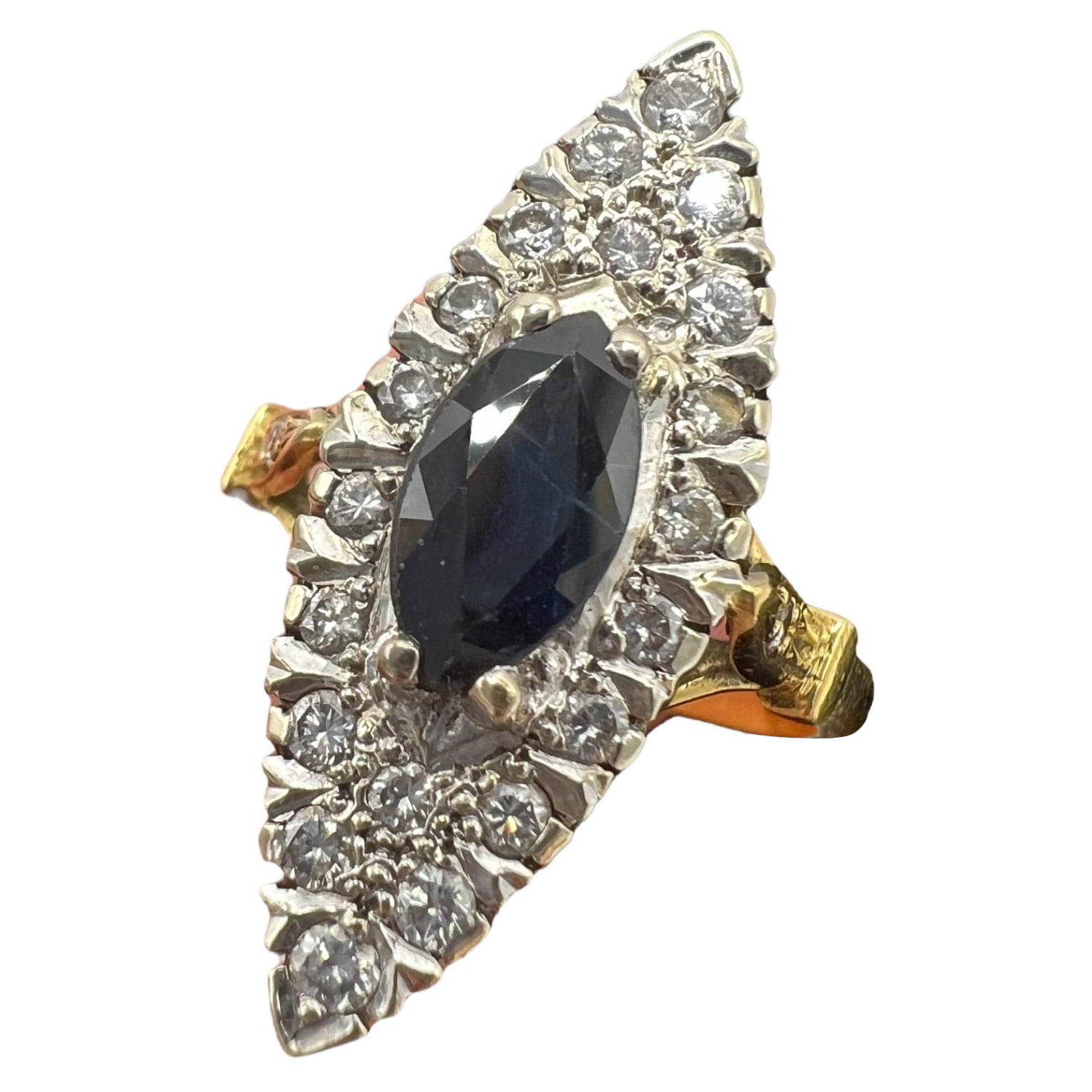 Marquise Sapphire Ring in Hand-Worked Gold, Early 20th Century