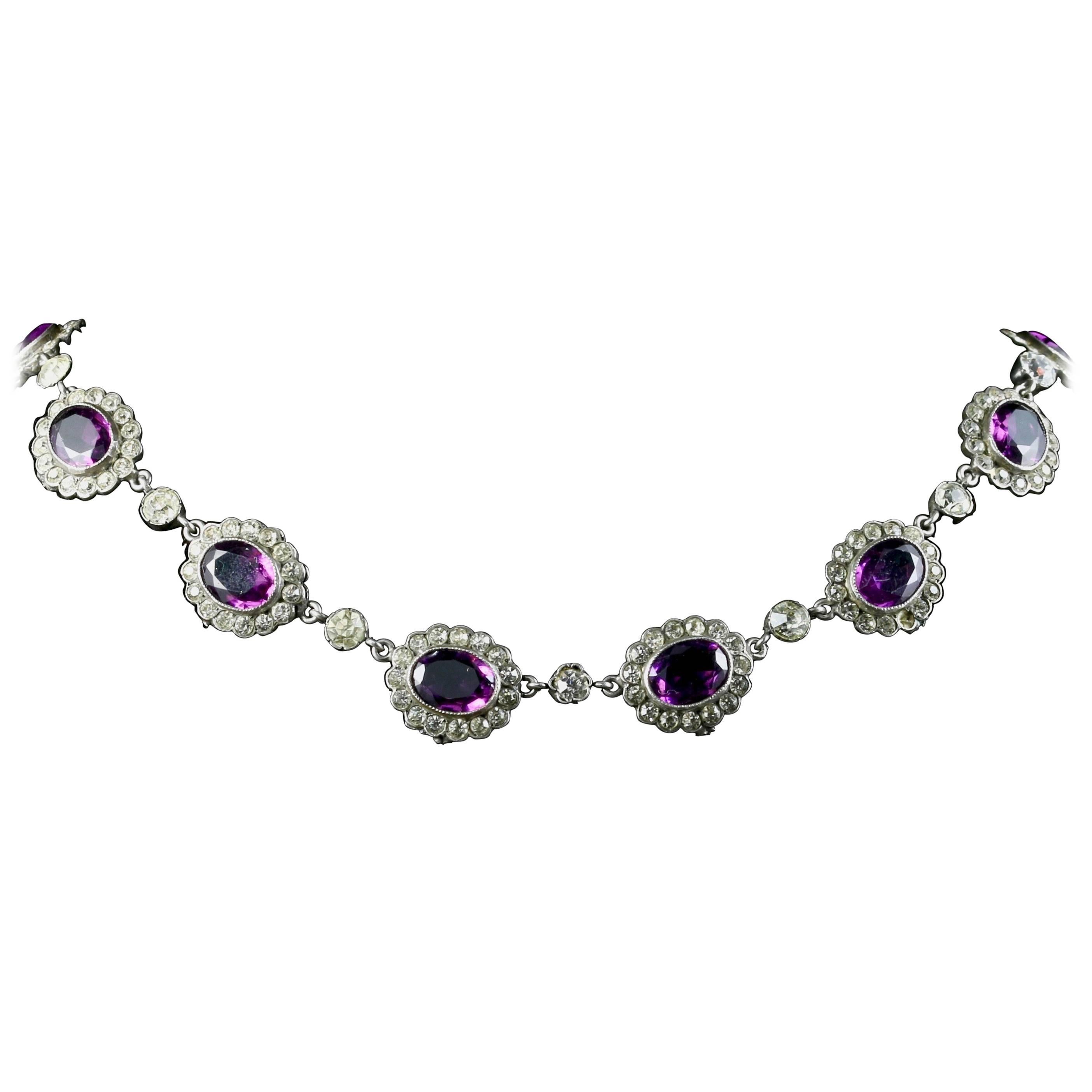 Amethyst Paste Edwardian Collar Necklace Silver Perfect for a Wedding, 1915 For Sale