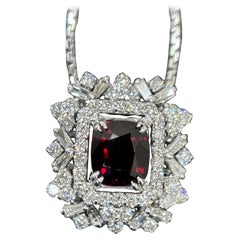 GIA Certified 1.91 Carat Burma No Heat Red Spinel White Diamond Pendant Necklace