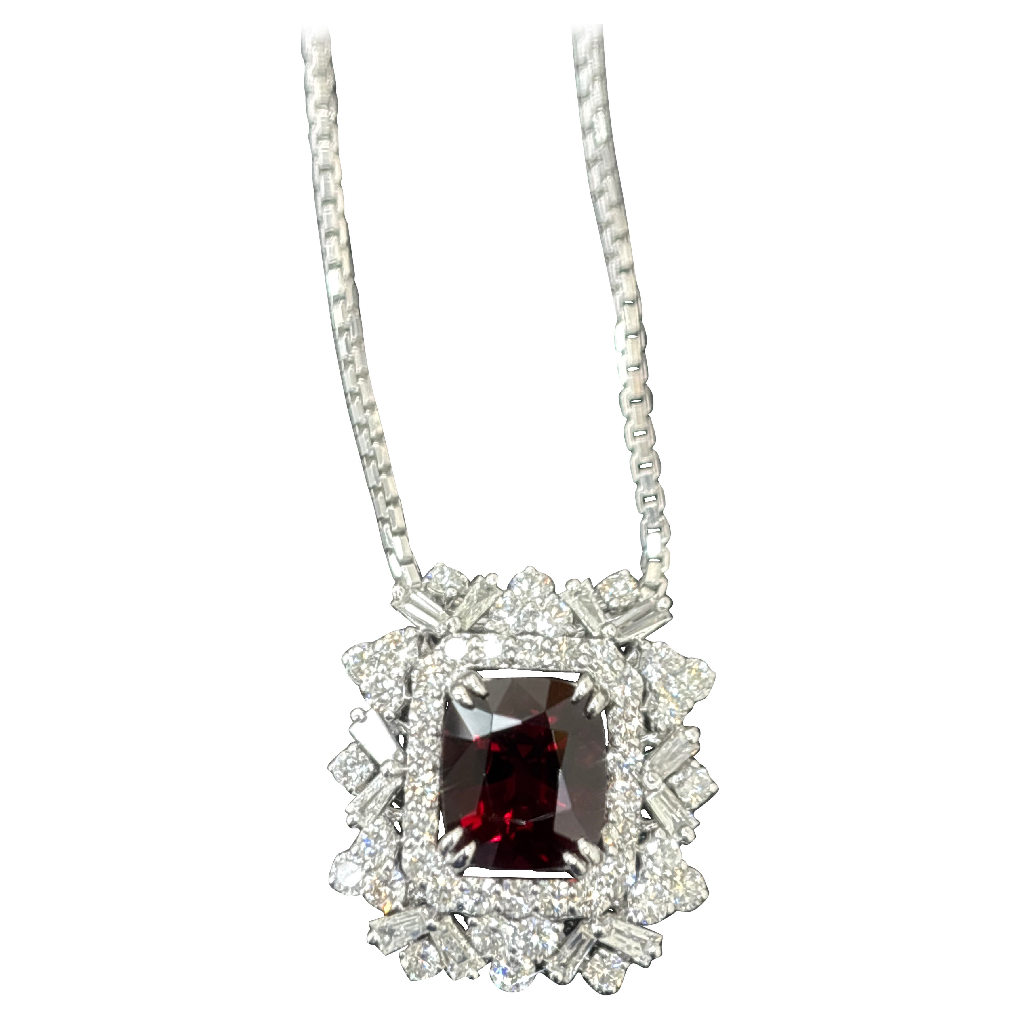 GIA Certified 2.47 Carat Burma No Heat Red Spinel White Diamond Pendant Necklace