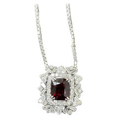 GIA Certified 2.47 Carat Burma No Heat Red Spinel White Diamond Pendant Necklace