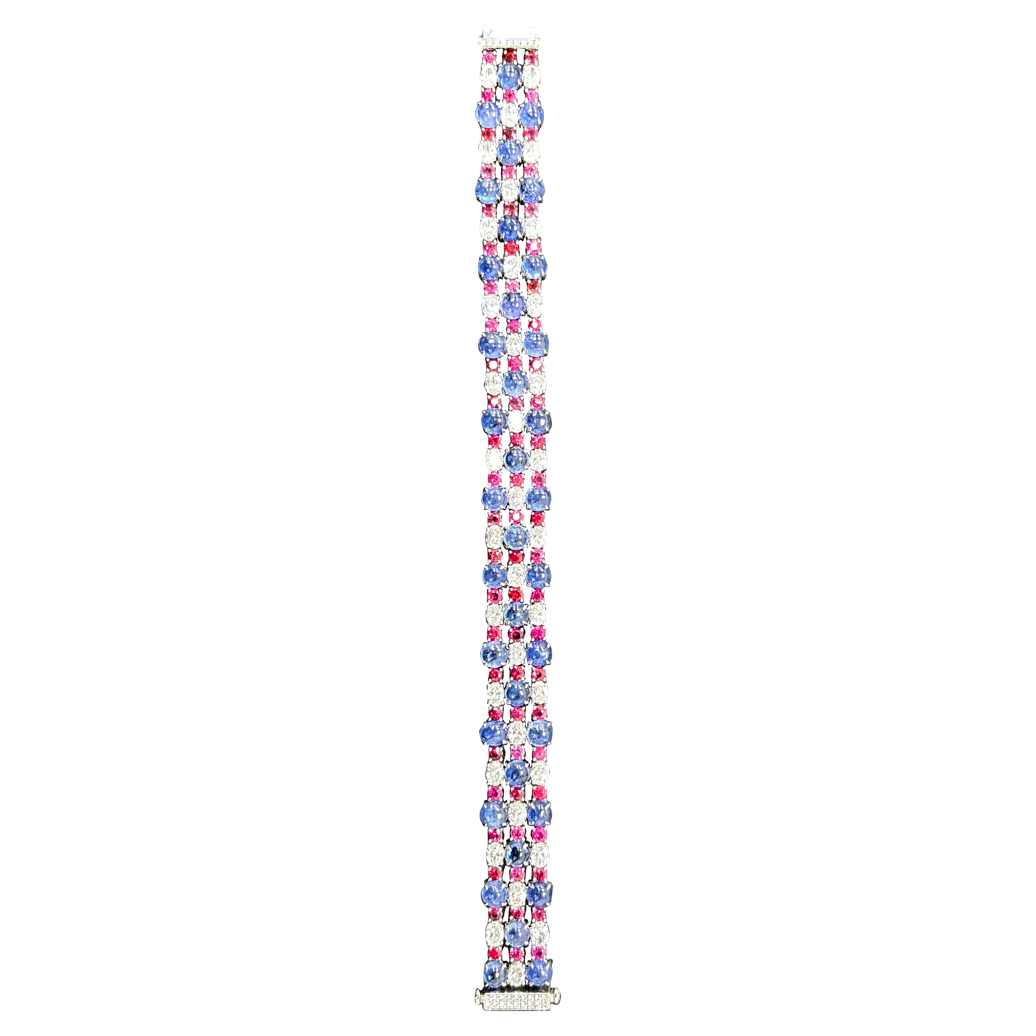 GIA Certified Burma No Heat Sapphire Cabochon Spinel Diamond Platinum Bracelet