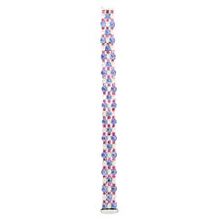 GIA Certified Burma No Heat Sapphire Cabochon Spinel Diamond Platinum Bracelet