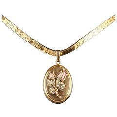 Vintage French Gold Collar and Diamond Locket 18 Carat Gold Encrusted, 1950