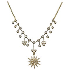Antique Victorian Pearl Diamond Necklace 15 Carat Gold