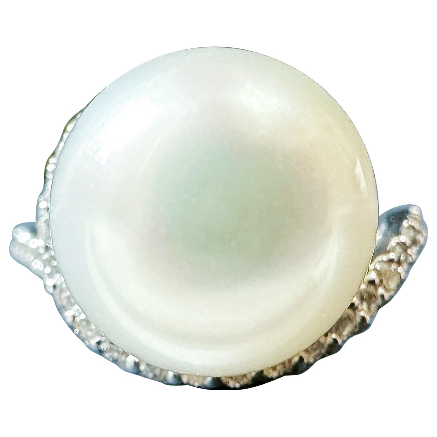 Natural Large South Sea Pearl Ring in 18K White Gold with Diamond Accents