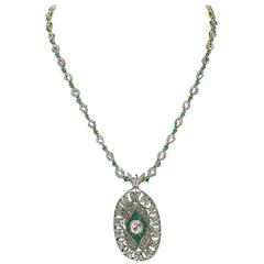 Luise Emerald Diamond Gold Brooch Necklace 4