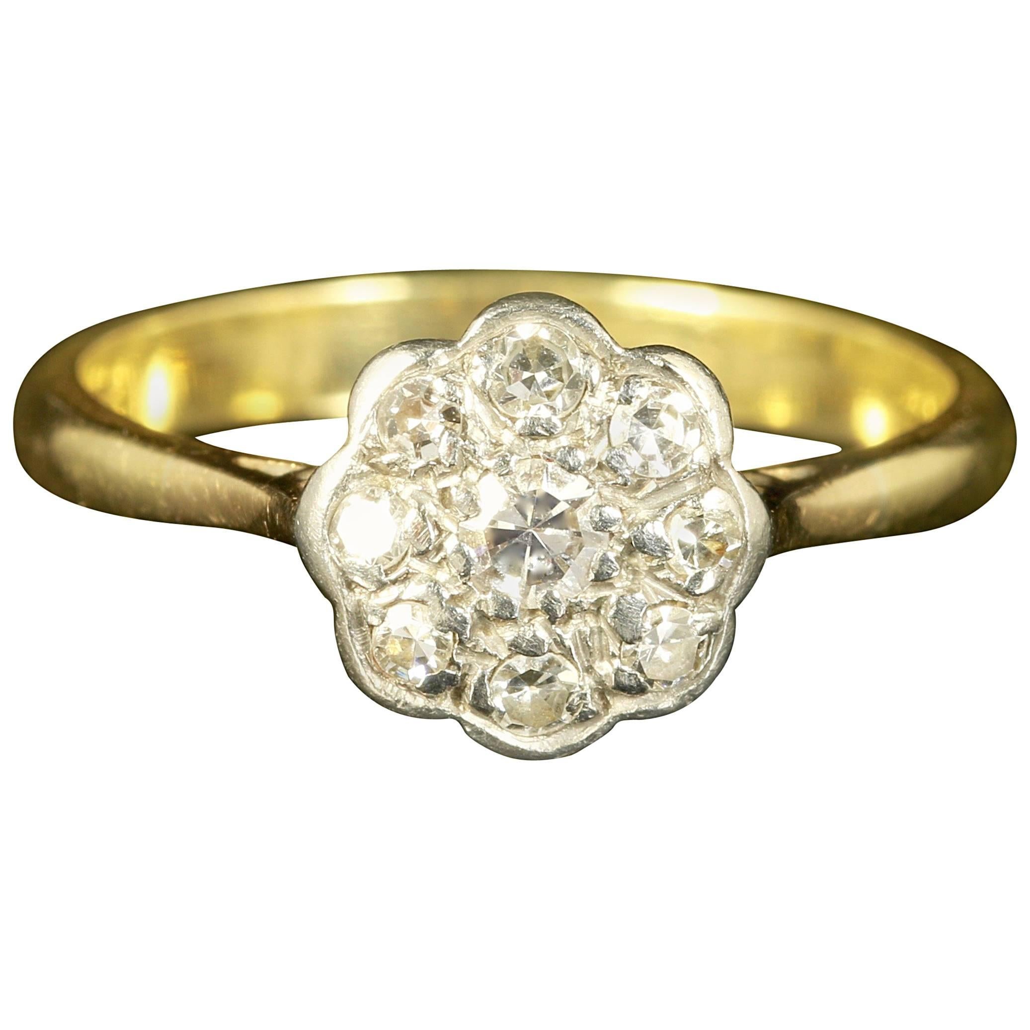 Antique Edwardian Diamond Gold Cluster Ring