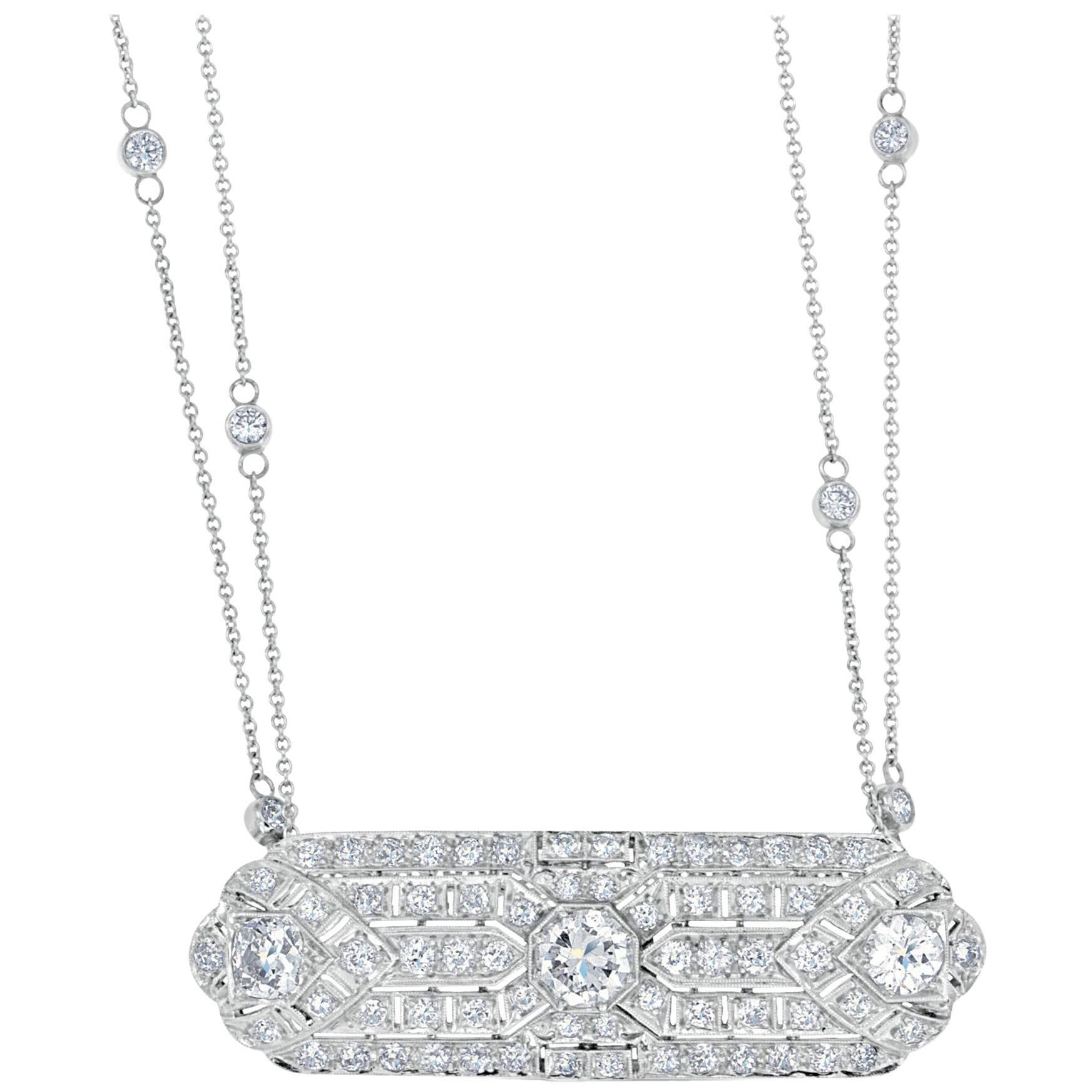 Women's 3.51 Carat Old European Cut Diamond Platinum Pendant For Sale