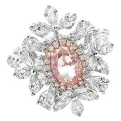 Oval Brilliant Cut Pink Diamond 2.78 Carat Total Pear and Marquise Diamond Ring