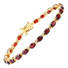 Natural Red Garnet Tennis Bracelet 11 Carats 14K Yellow Gold Plated Silver