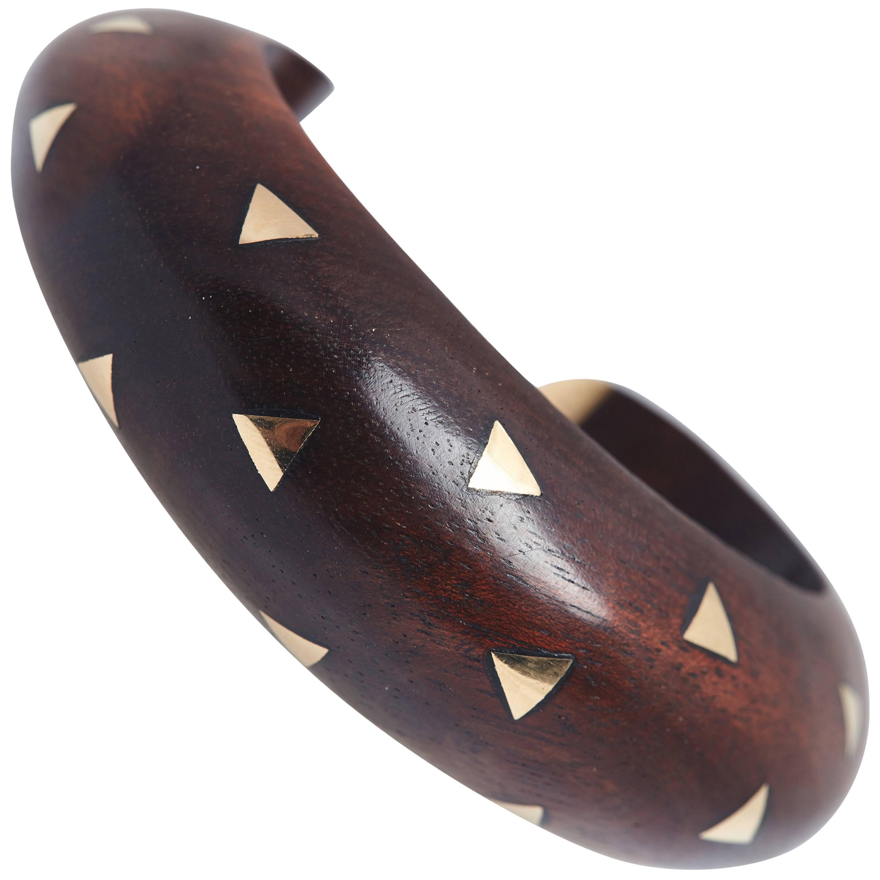 Van Cleef & Arpels Rosewood Wood Gold Cuff Bracelet For Sale