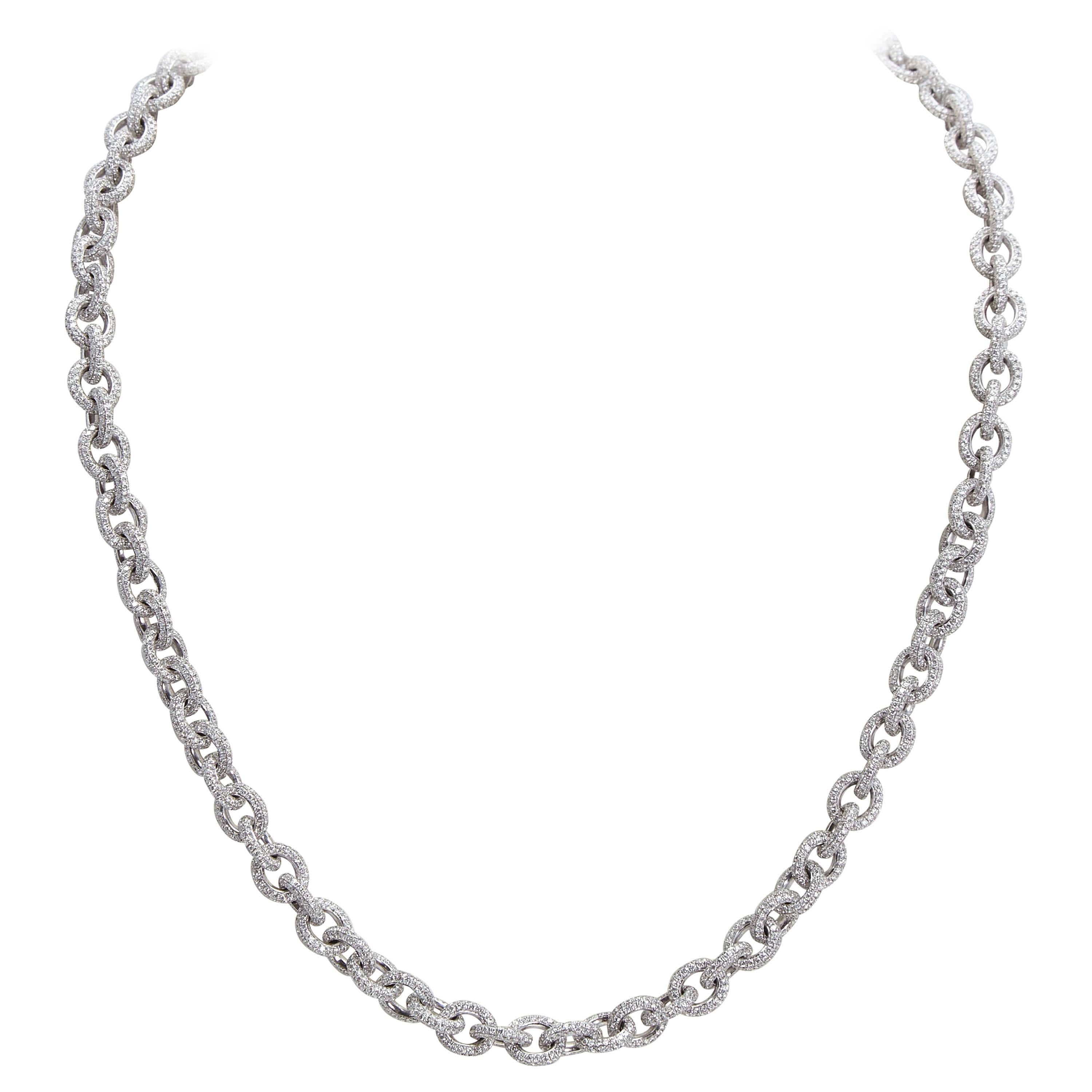 Micro Pave Diamond White Gold Necklace For Sale