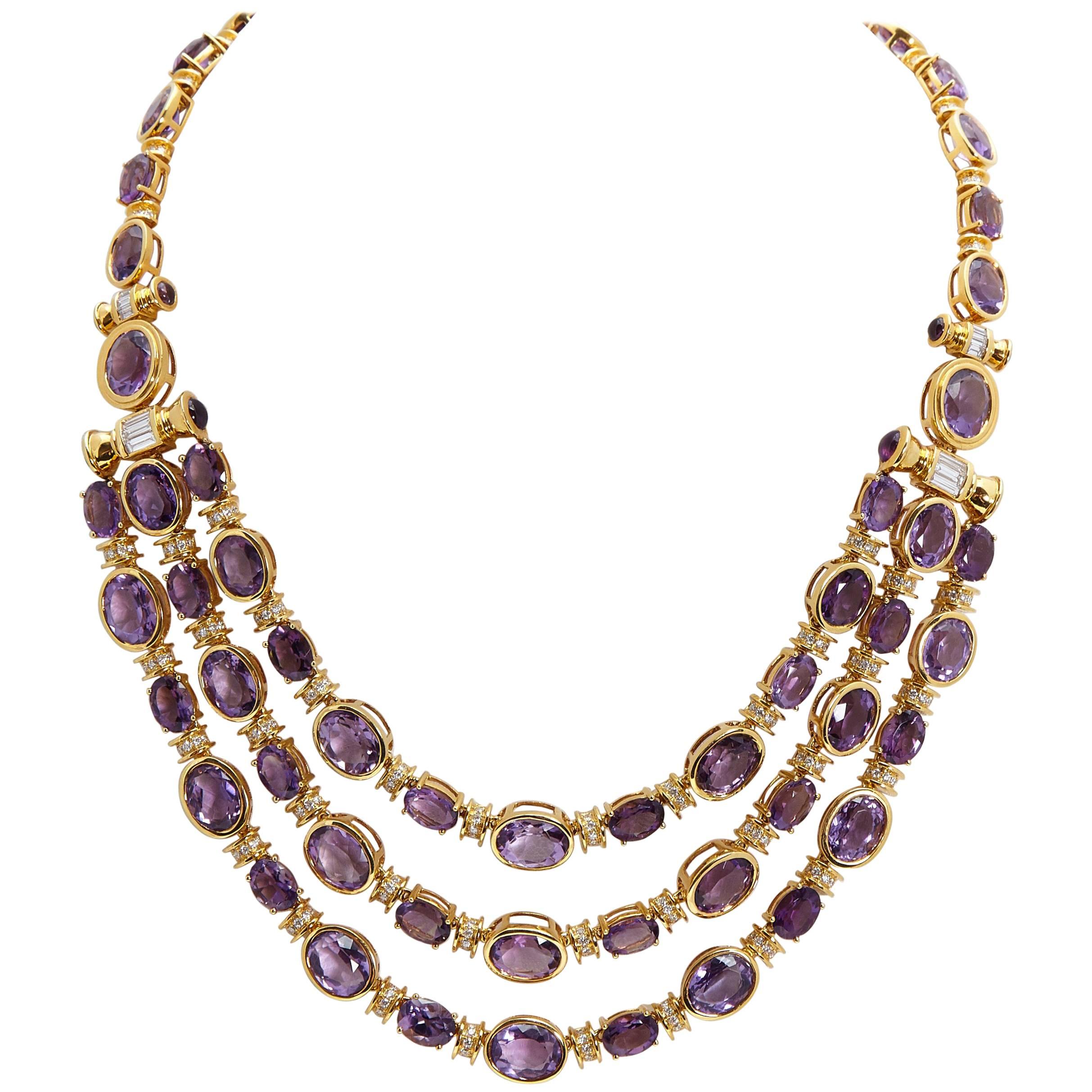 Amethyst and Diamond Gold Necklace  For Sale