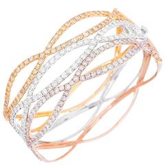 Tricolor Round Diamonds Bangle Bracelet 1