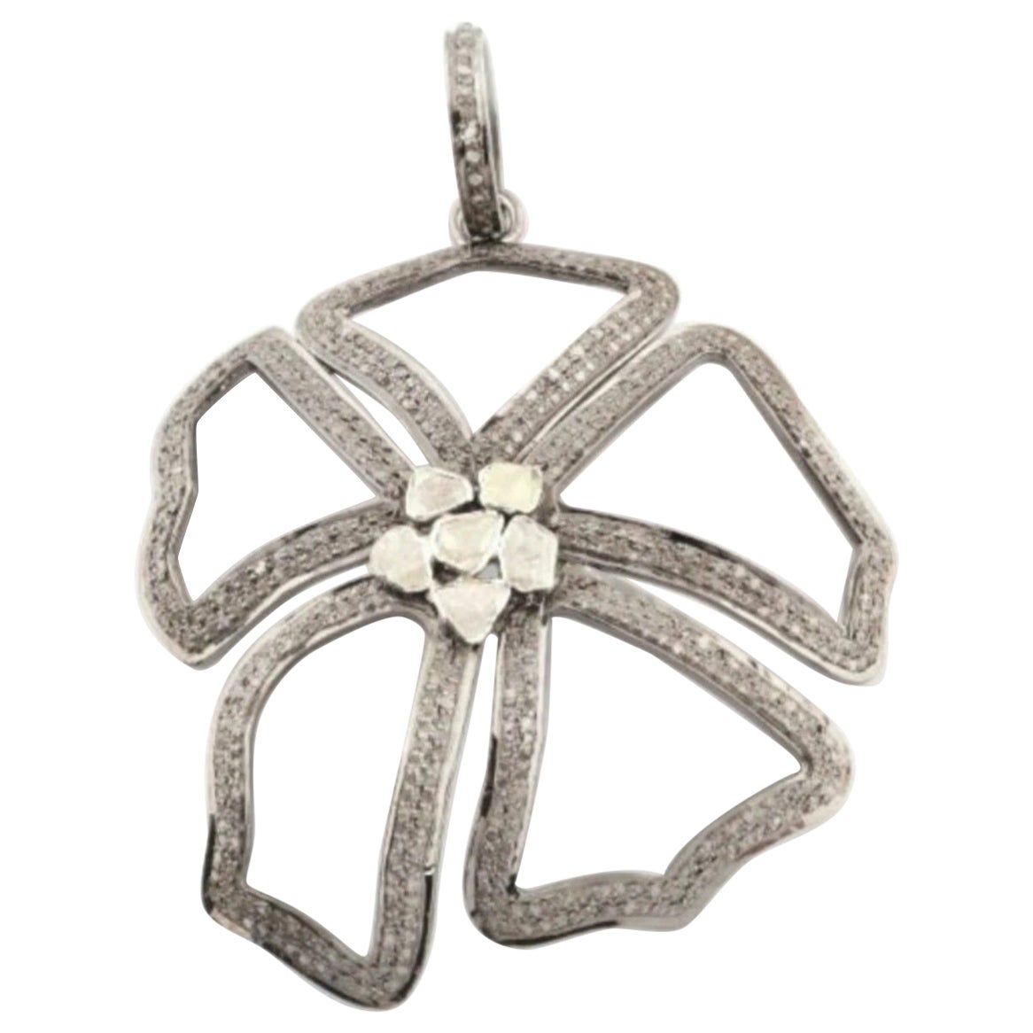 1Pc Rosecut Flower Pendant 925 Silver Diamond Rosecut Flower Polki Beads Pendant