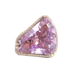 14K Rose Gold Kunzite and Diamond Cocktail Ring – 40.11 Carats