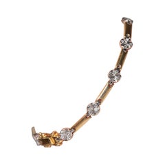 Vintage Circa 1980s 18k Gold Natural Diamond Decorated Tennis Bracelet