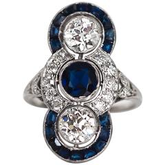 1920s Art Deco GIA AGL Certified Sapphire Diamond Platinum Engagement  Ring