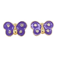 Kids Butterfly Diamond Stud Earrings in 14k Solid Gold (Certified)