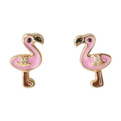 Flamingo Diamond Kids Stud Earrings in 14k Solid Gold (Certified)