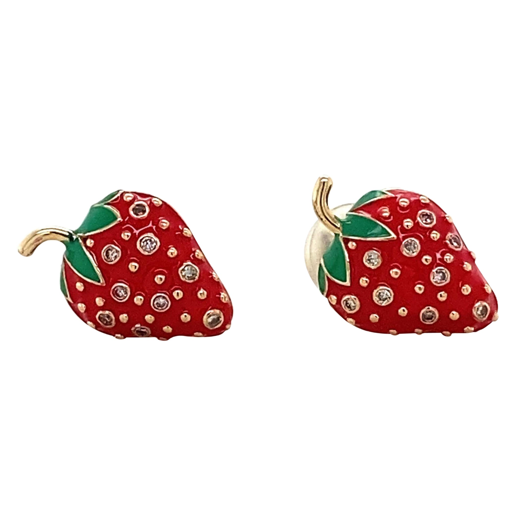 Kids Strawberry Diamond Stud Earrings in 14K Solid Gold (Certified)