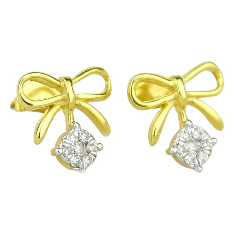 Kids Bow Diamond Stud Earrings in 14K Solid Gold (Certified)