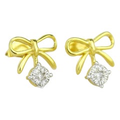Kids Bow Diamond Stud Earrings in 14K Solid Gold (Certified)