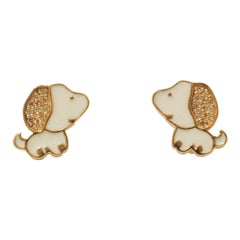 Puppy Diamond Kids Stud Earrings in 14k Solid Gold (Certified)