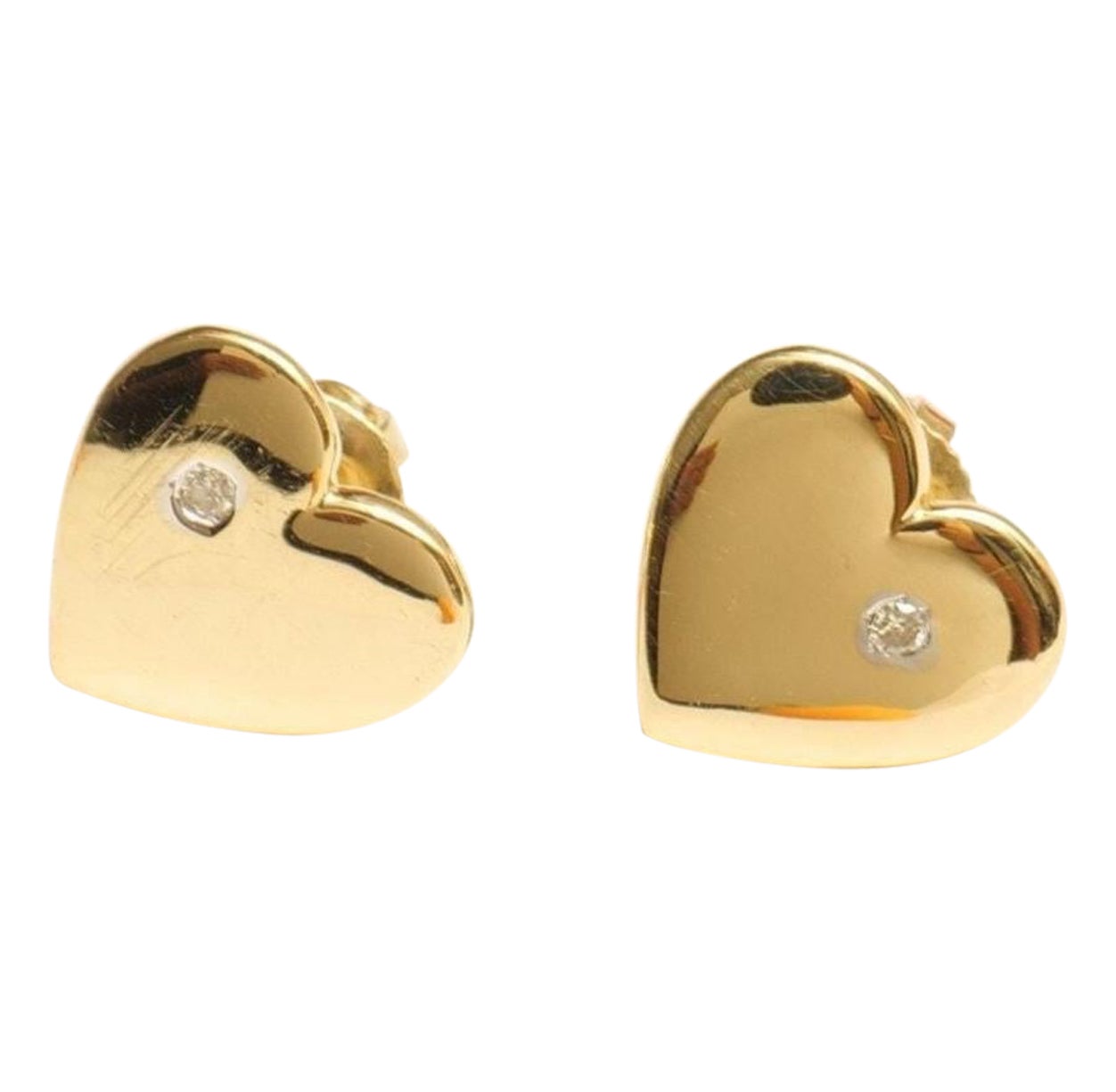 Kids Heart Diamond Stud Earrings in 14k Solid Gold (Certified) in vendita