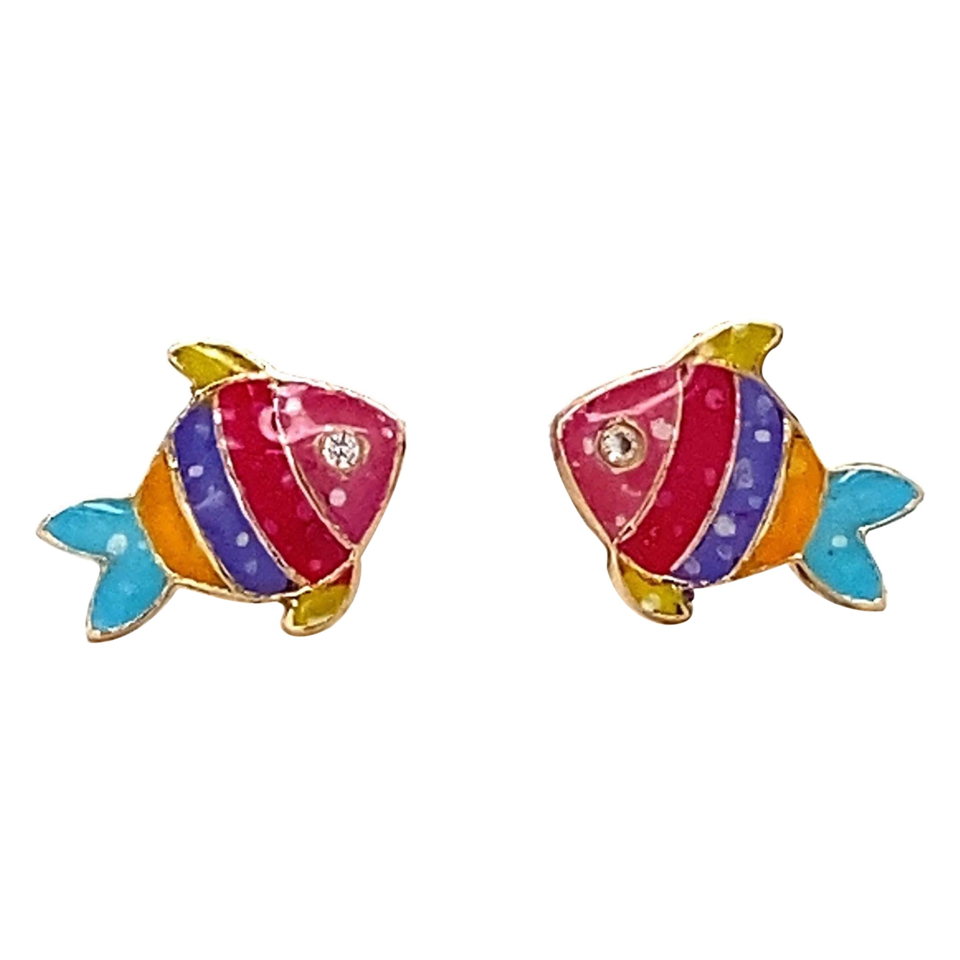 Kids Fish Diamond Stud Earrings in 14k Solid Gold (Certified)