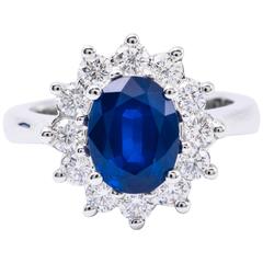 Oval Sapphire Diamond White Gold Halo Engagment Ring  