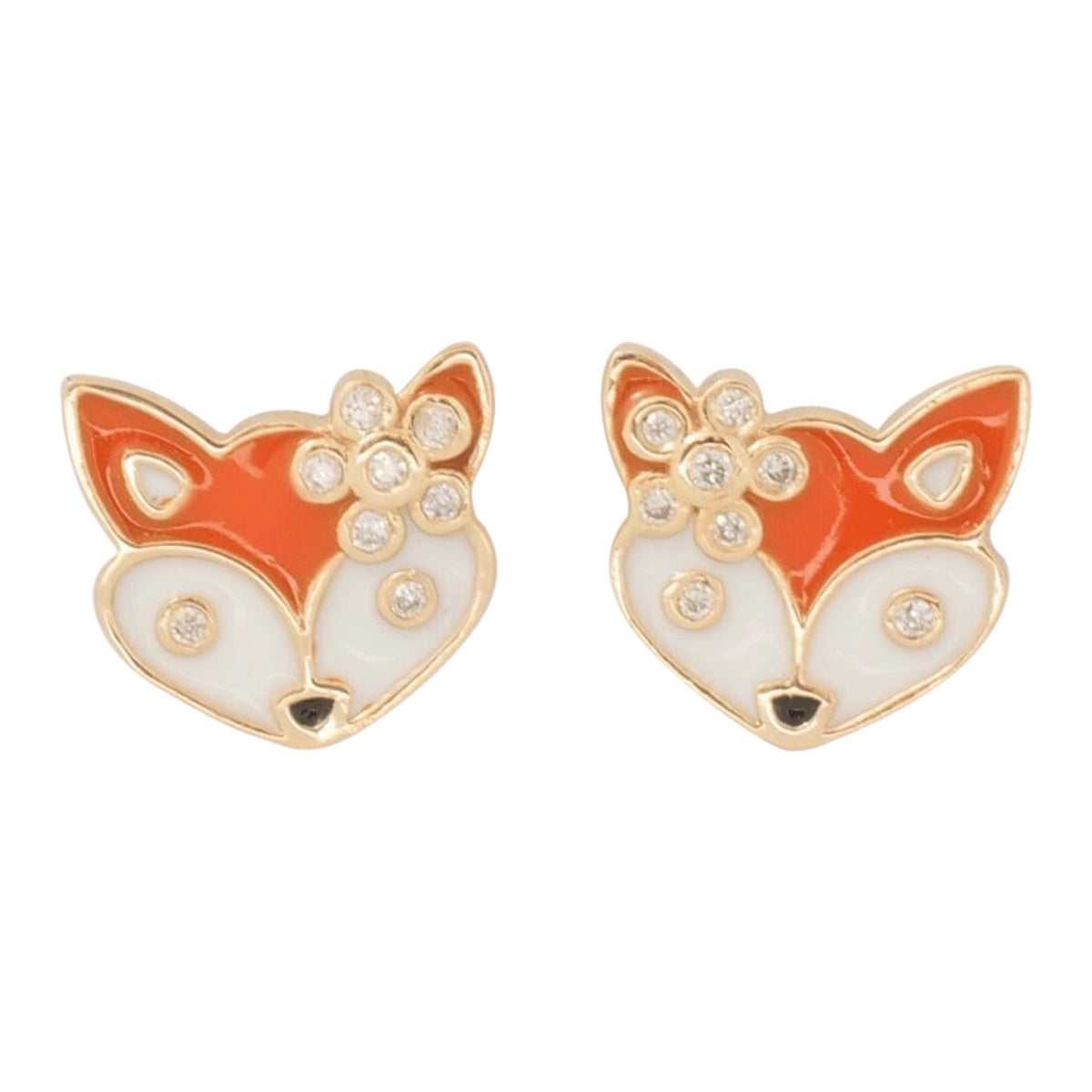 Fox Diamond Kids Earrings in 14k Solid Gold (Certified)