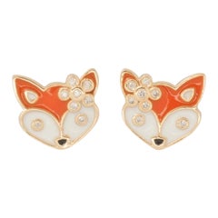 Fox Diamond Kids Earrings in 14k Solid Gold (Certified)