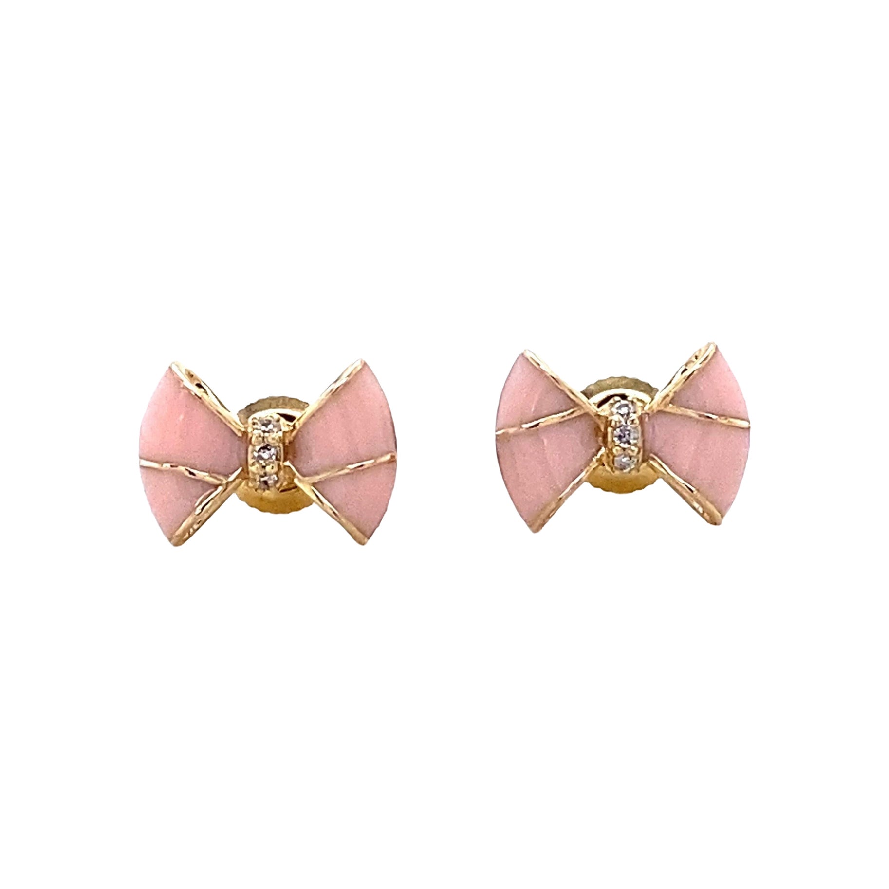 Kids Bow Diamond Stud Earrings in 14K Solid Gold (Certified)