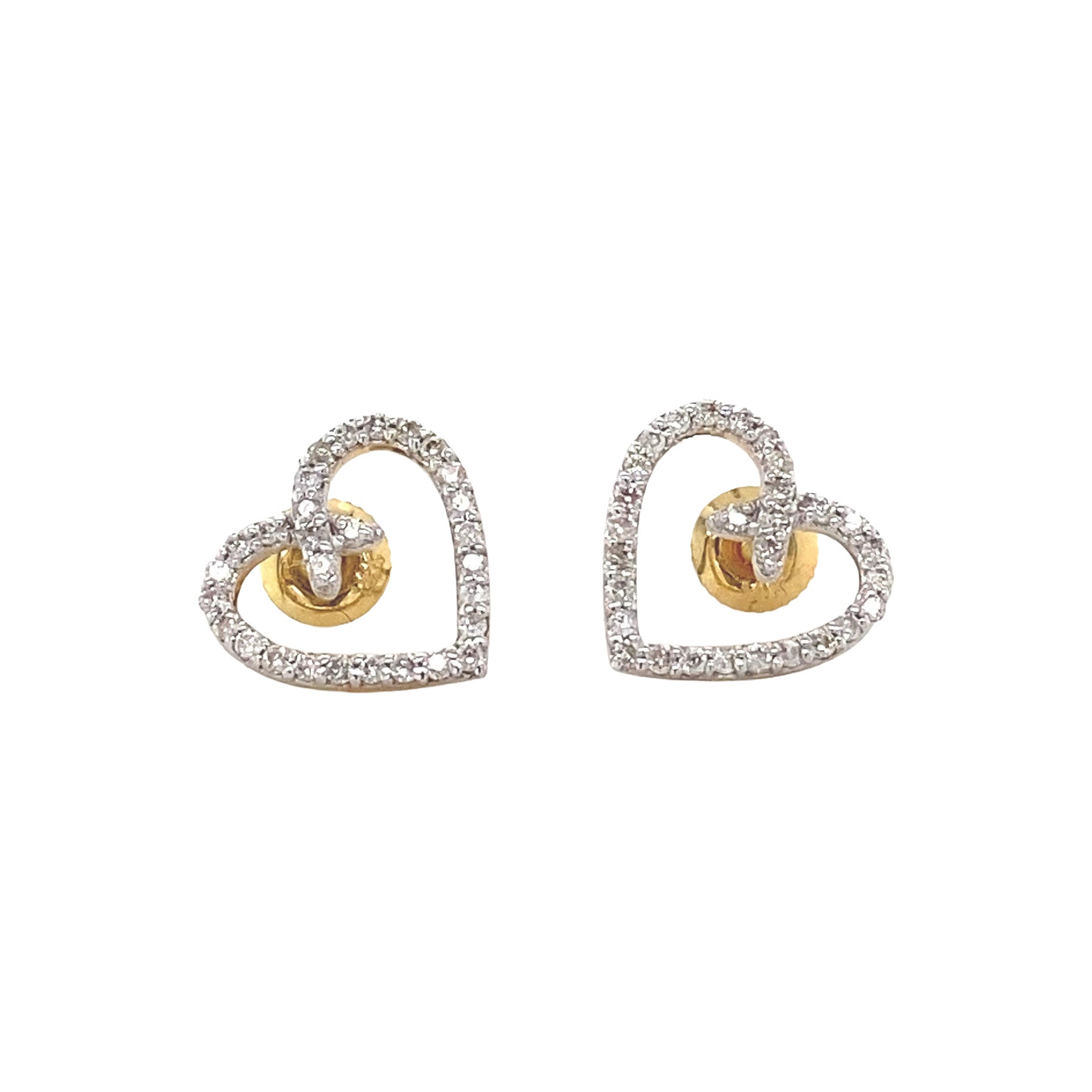 Kids Heart Diamond Stud Earrings in 14K Solid Gold (Certified)