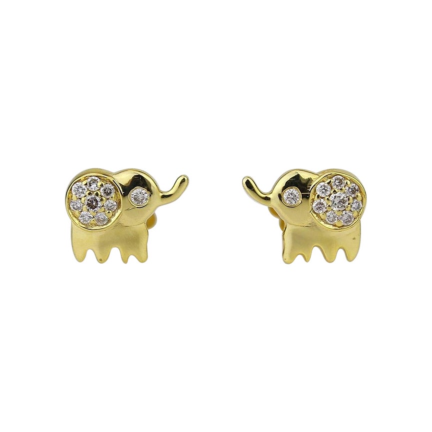 Kids Elephant Diamond Stud Earrings in 14k Solid Gold (Certified)