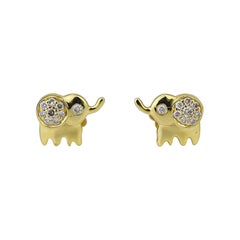 Pendientes infantiles de oro macizo de 14k con diamantes en forma de elefante (certificados)
