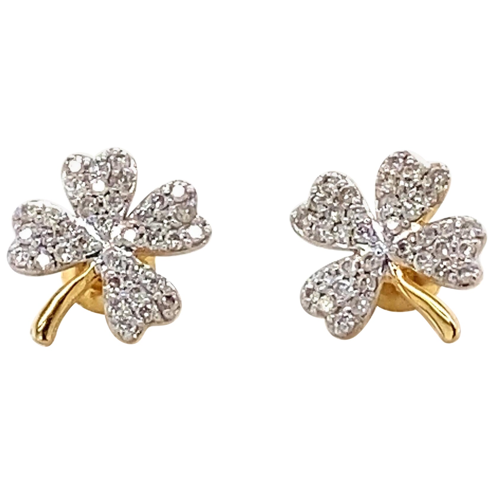 Kids Leaf Clover Diamond Stud Earrings in 14k Solid Gold (Certified)