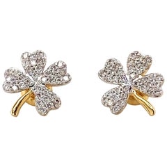 Kids Leaf Clover Diamond Stud Earrings in 14k Solid Gold (Certified)