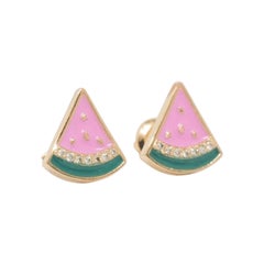 Watermelon Diamond Earrings in 14K Solid Gold (Certified)