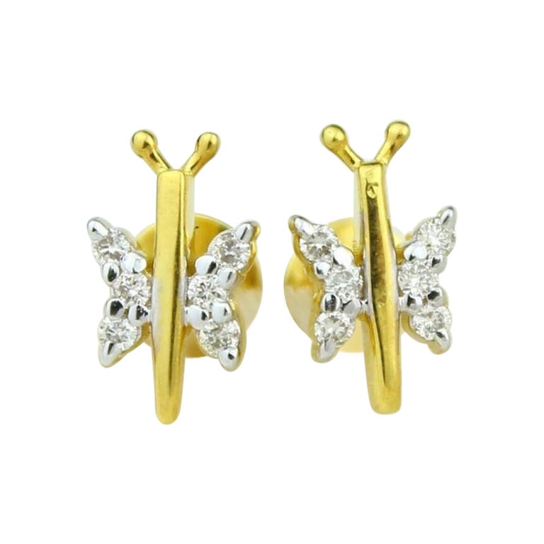 Kids Dragonfly Diamond Stud Earrings in 14k Solid Gold (Certified)