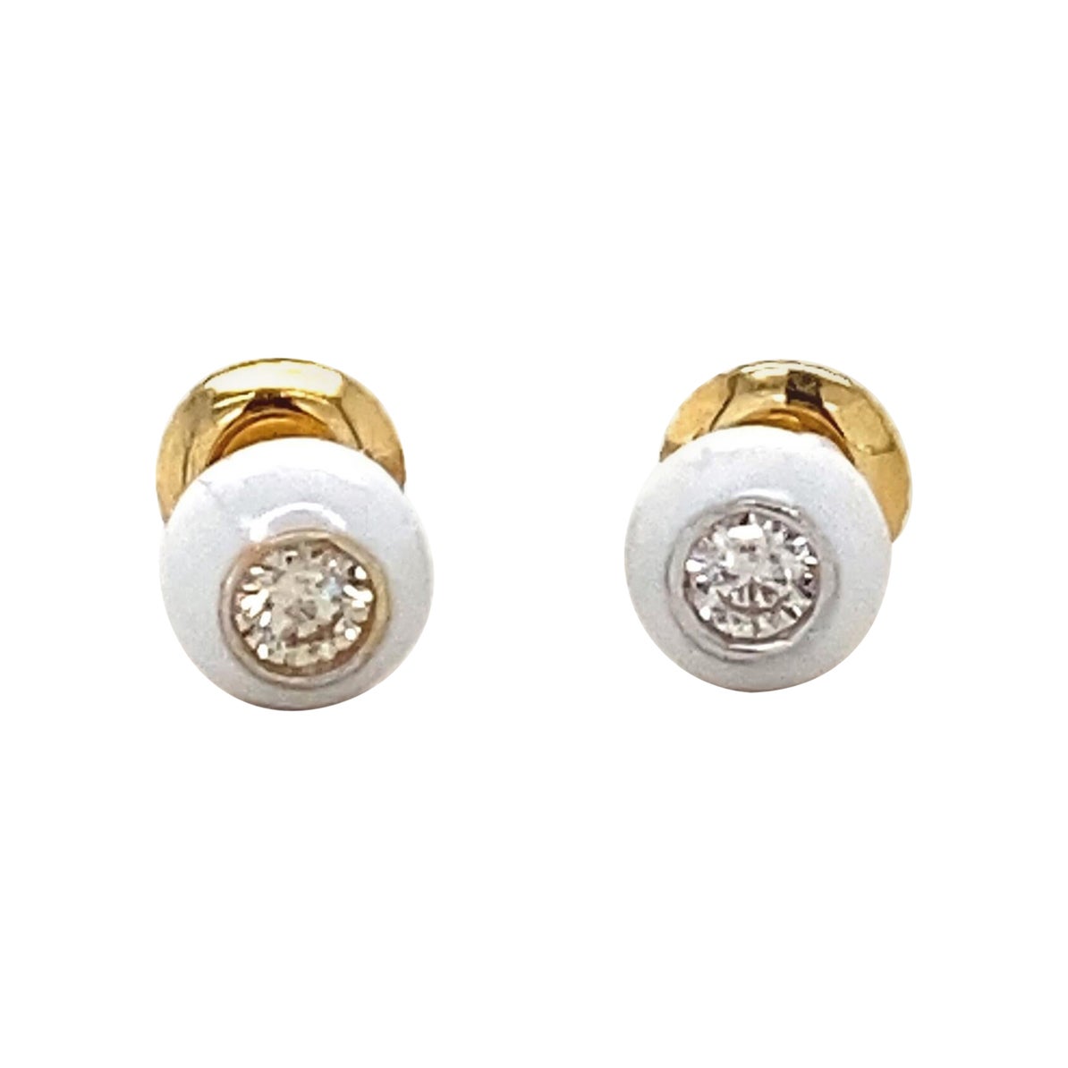 Enameled Diamond Stud Earrings in 14K Solid Gold (Certified)