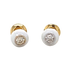Enameled Diamond Stud Earrings in 14K Solid Gold (Certified)