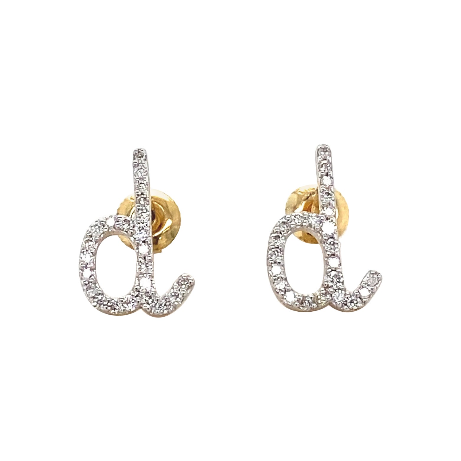 Kids D-Initial Diamond Stud Earrings in 14K Solid Gold (Certified)