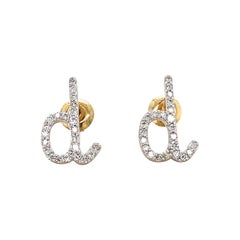 Kids D-Initial Diamond Stud Earrings in 14K Solid Gold (Certified)