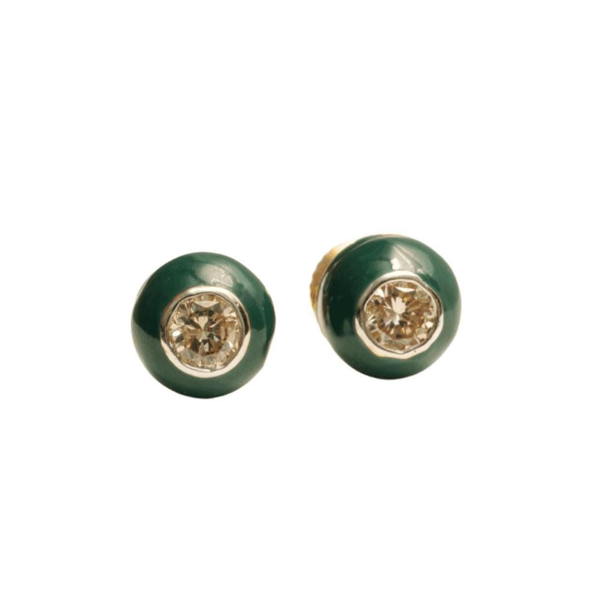 Kids Enameled Diamond Stud Earrings in 14k Solid Gold (Certified)