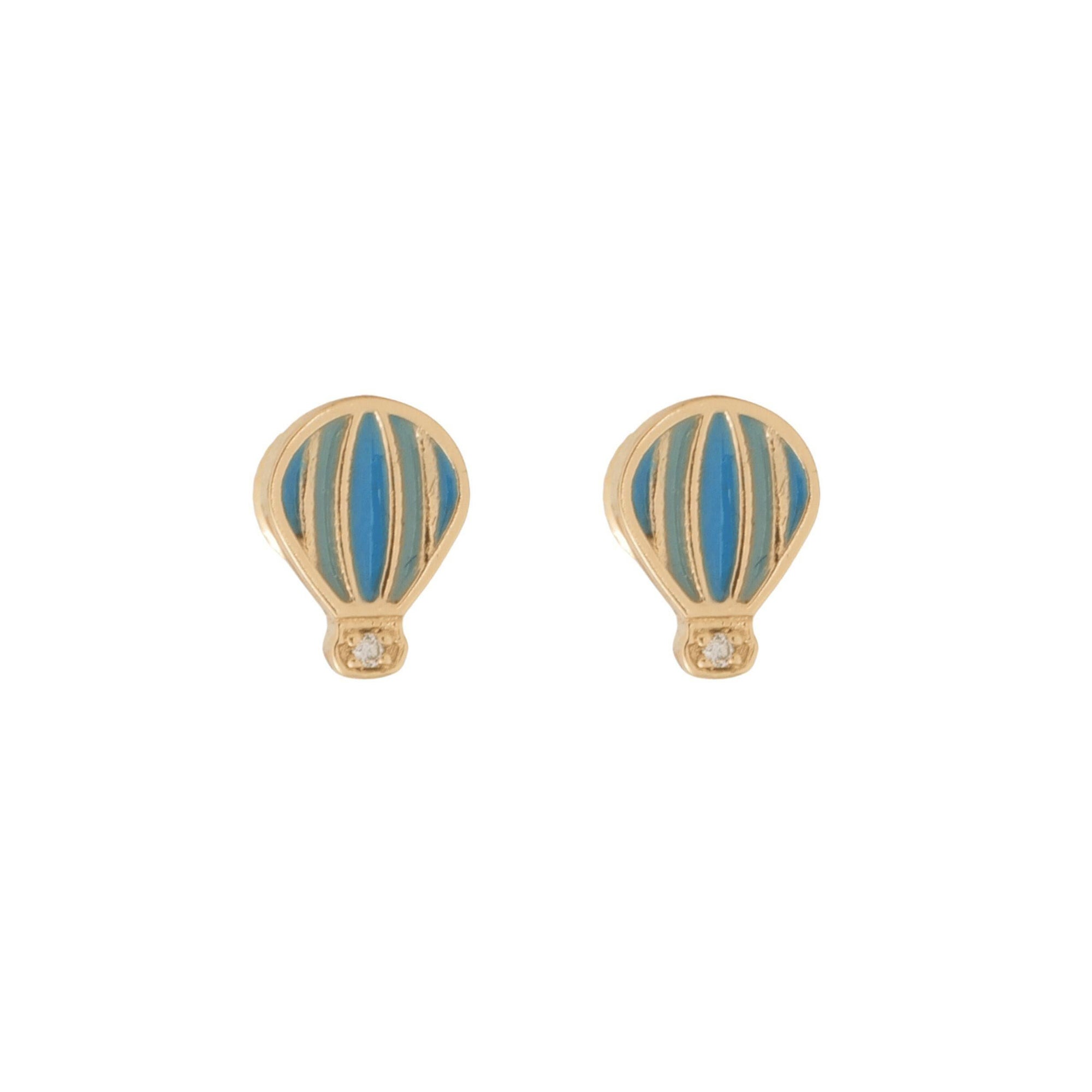 Orecchini con diamanti a forma di mongolfiera per bambini in oro massiccio 14K (certificati) in vendita